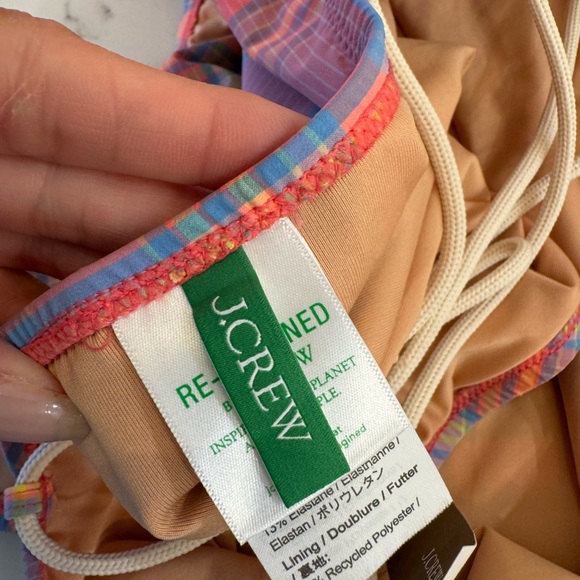 J. Crew NWT Strappy Cross-Back One Piece Swimsuit Sunset Plaid Size 20 Pink - Picture 10 of 13